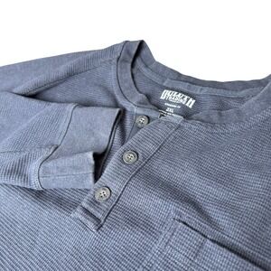 Duluth Trading Co Mens 2XL Henley Shirt Grey Waffle Knit Long Sleeve 50311 Ink